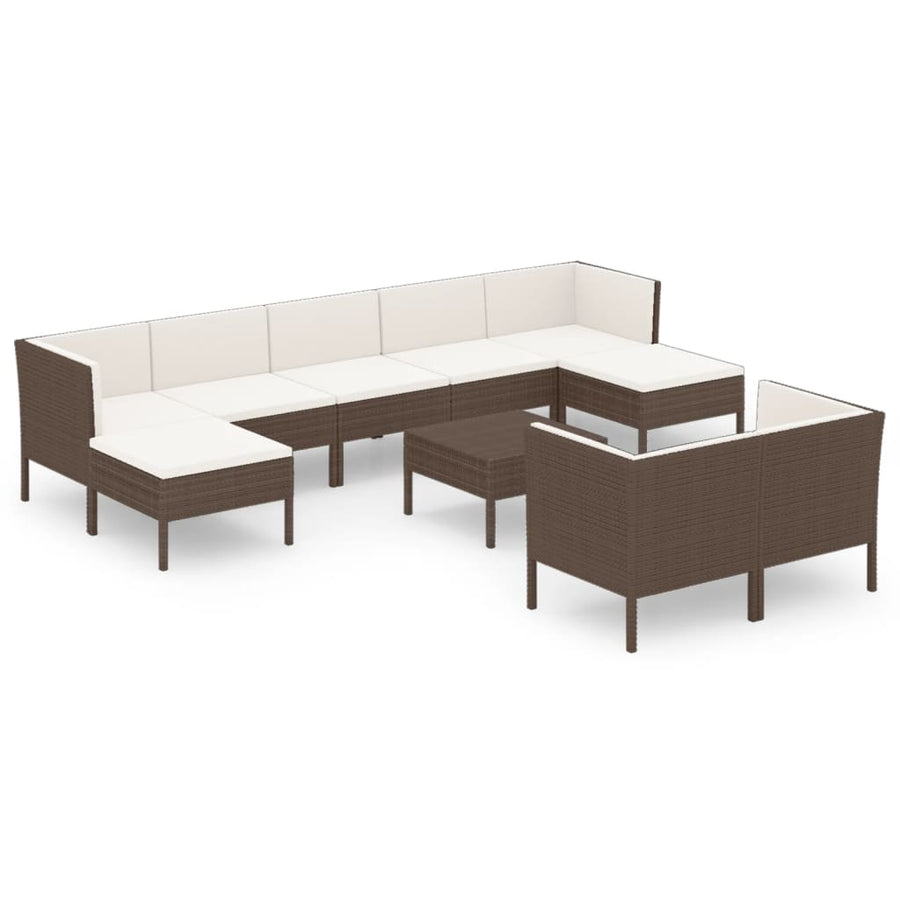 10-Delige Loungeset Met Kussens Poly Rattan Bruin 1