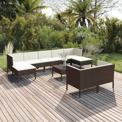 10-Delige Loungeset Met Kussens Poly Rattan Bruin 1