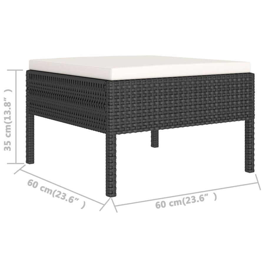 0-Delige Loungeset Met Kussens Poly Rattan Zwart 4x hoek + 3x midden + 2x voetensteun + Tafel