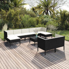 0-Delige Loungeset Met Kussens Poly Rattan Zwart 4x hoek + 3x midden + 2x voetensteun + Tafel