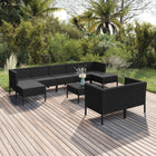 0-Delige Loungeset Met Kussens Poly Rattan Zwart 4x hoek + 3x midden + 2x voetensteun + Tafel