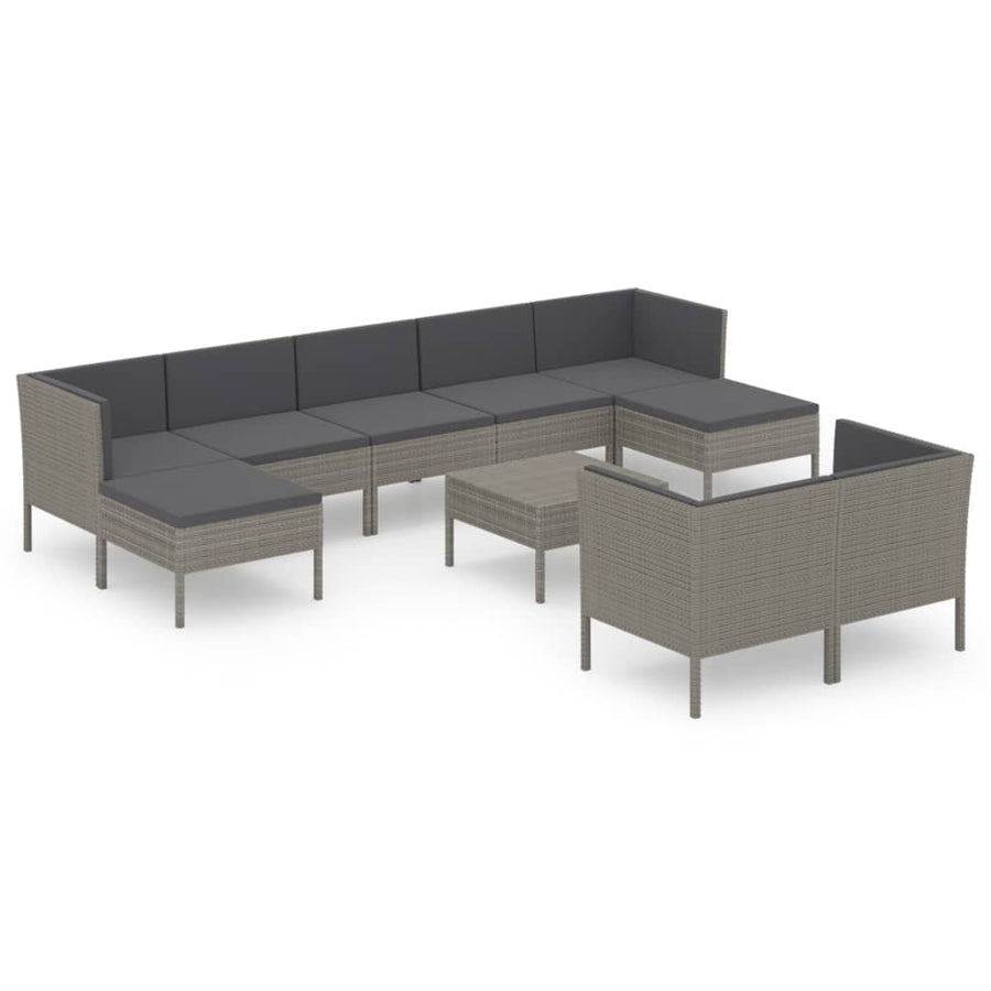 10-Delige Loungeset Met Kussens Poly Rattan Grijs 1