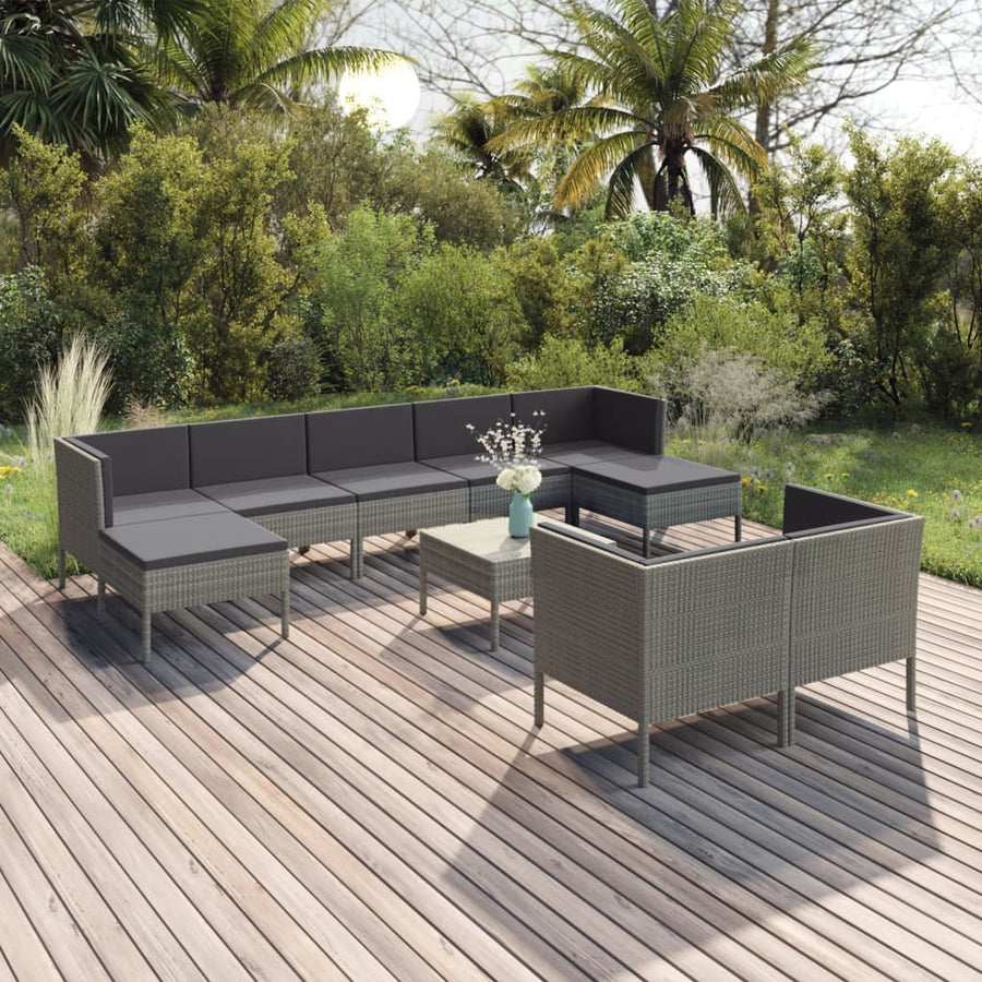 10-Delige Loungeset Met Kussens Poly Rattan Grijs 1