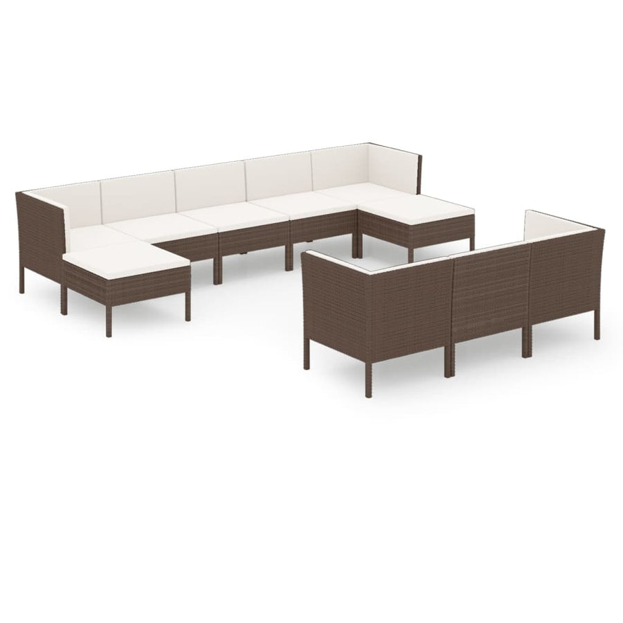 10-Delige Loungeset Met Kussens Poly Rattan Bruin 1