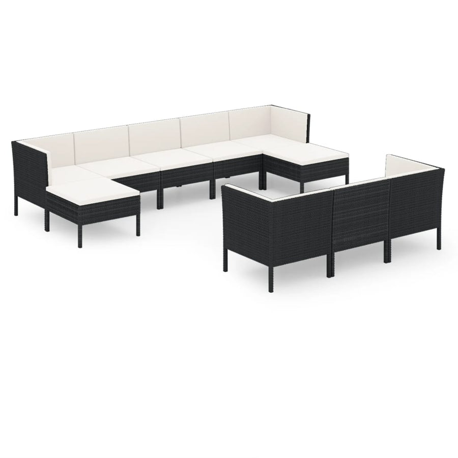 10-Delige Loungeset Met Kussens Poly Rattan Zwart 1