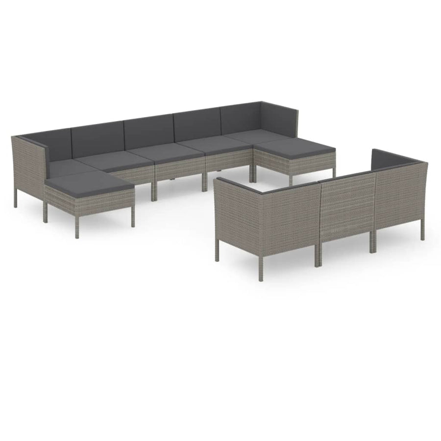 0-Delige Loungeset Met Kussens Poly Rattan Grijs 4x hoek + 4x midden + 2x voetensteun