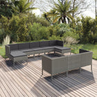 0-Delige Loungeset Met Kussens Poly Rattan Grijs 4x hoek + 4x midden + 2x voetensteun