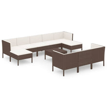-Delige Loungeset Met Kussens Poly Rattan Bruin 4x hoek + 4x midden + 2x voetensteun + Tafel