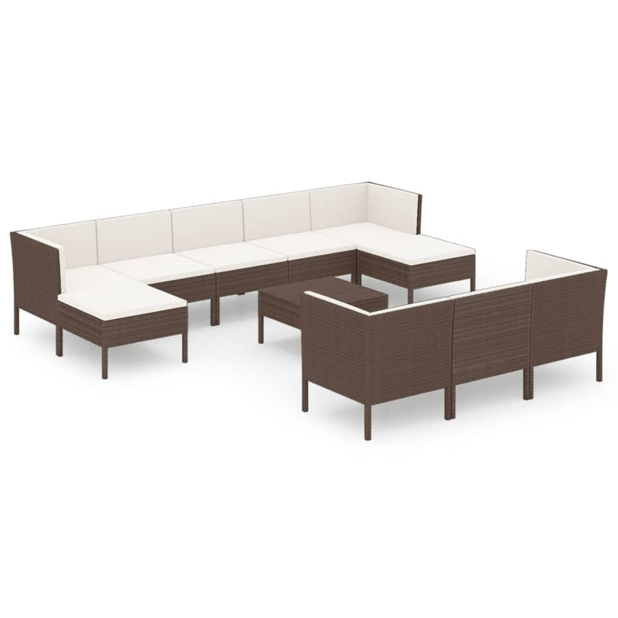 -Delige Loungeset Met Kussens Poly Rattan Bruin 4x hoek + 4x midden + 2x voetensteun + Tafel