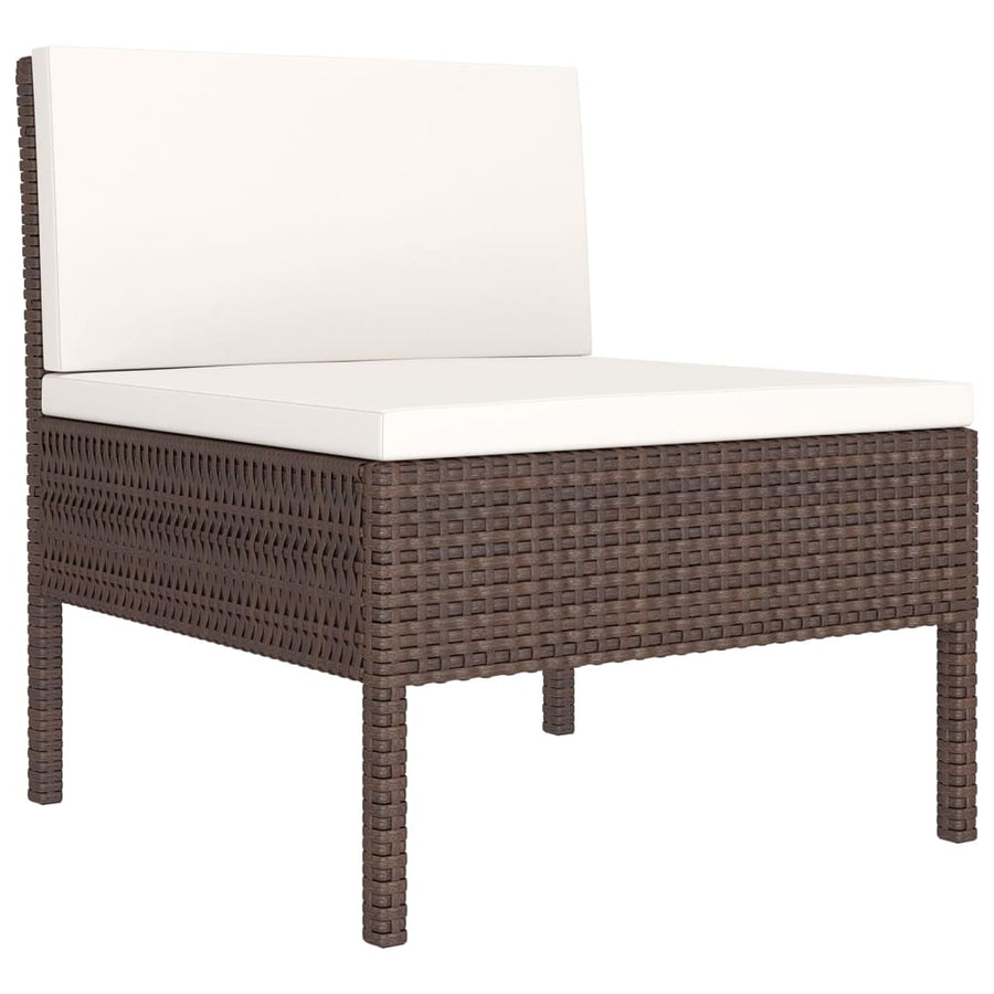 -Delige Loungeset Met Kussens Poly Rattan Bruin 4x hoek + 4x midden + 2x voetensteun + Tafel