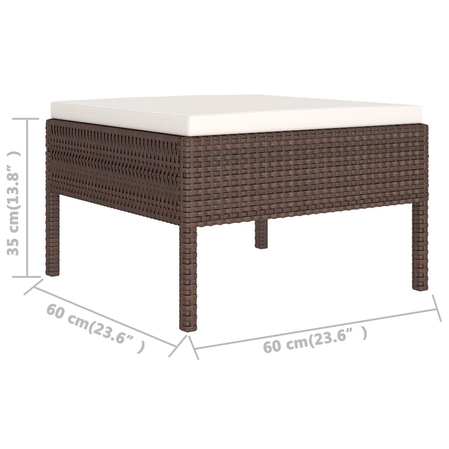 -Delige Loungeset Met Kussens Poly Rattan Bruin 4x hoek + 4x midden + 2x voetensteun + Tafel