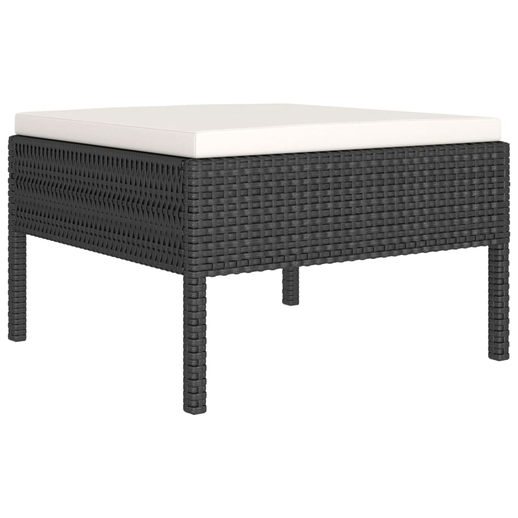-Delige Loungeset Met Kussens Poly Rattan Zwart 4x hoek + 4x midden + 2x voetensteun + Tafel