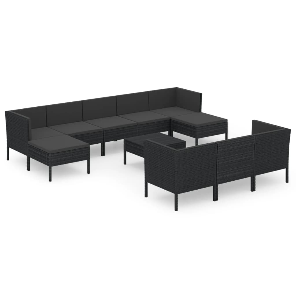 1 Loungeset Met Kussens Poly Rattan Zwart 1