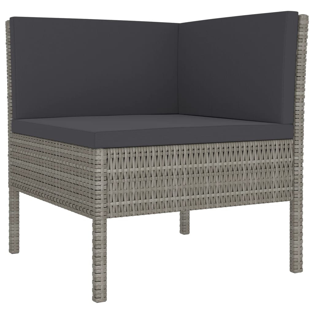 -Delige Loungeset Met Kussens Poly Rattan Grijs 4x hoek + 4x midden + 2x voetensteun + Tafel
