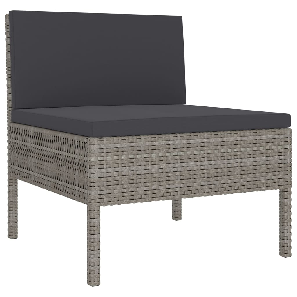 -Delige Loungeset Met Kussens Poly Rattan Grijs 4x hoek + 4x midden + 2x voetensteun + Tafel