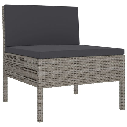 -Delige Loungeset Met Kussens Poly Rattan Grijs 4x hoek + 4x midden + 2x voetensteun + Tafel