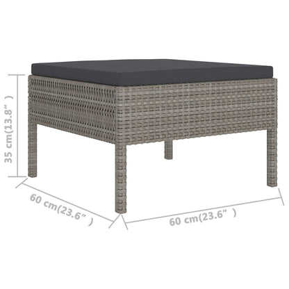 -Delige Loungeset Met Kussens Poly Rattan Grijs 4x hoek + 4x midden + 2x voetensteun + Tafel