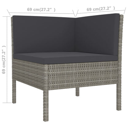 -Delige Loungeset Met Kussens Poly Rattan Grijs 4x hoek + 4x midden + 2x voetensteun + Tafel