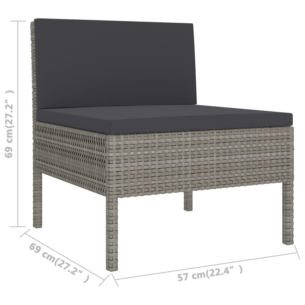 -Delige Loungeset Met Kussens Poly Rattan Grijs 4x hoek + 4x midden + 2x voetensteun + Tafel