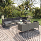 -Delige Loungeset Met Kussens Poly Rattan Grijs 4x hoek + 4x midden + 2x voetensteun + Tafel