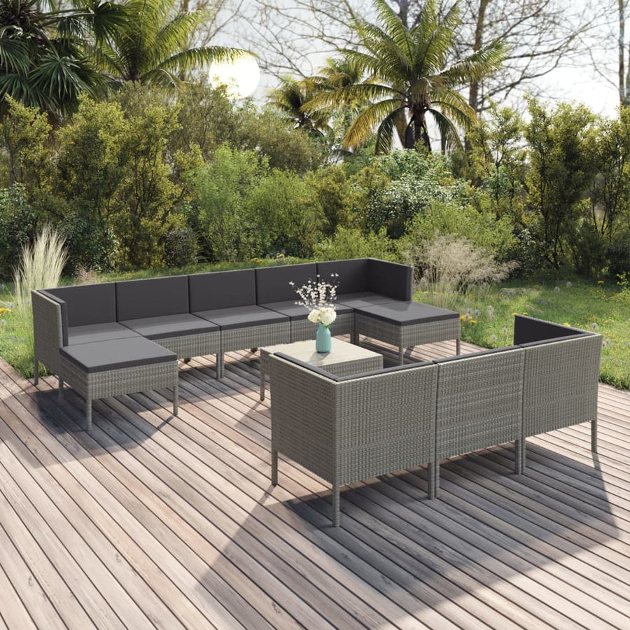 1 Loungeset Met Kussens Poly Rattan Grijs 1