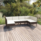 6-Delige Loungeset Met Kussens Poly Rattan Bruin 2x hoek + 4x midden