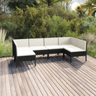 6-Delige Loungeset Met Kussens Poly Rattan Zwart 2x hoek + 4x midden