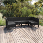 6-Delige Loungeset Met Kussens Poly Rattan Zwart 2x hoek + 4x midden