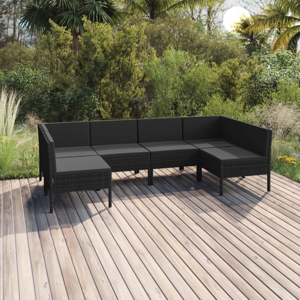 6-Delige Loungeset Met Kussens Poly Rattan Zwart 1