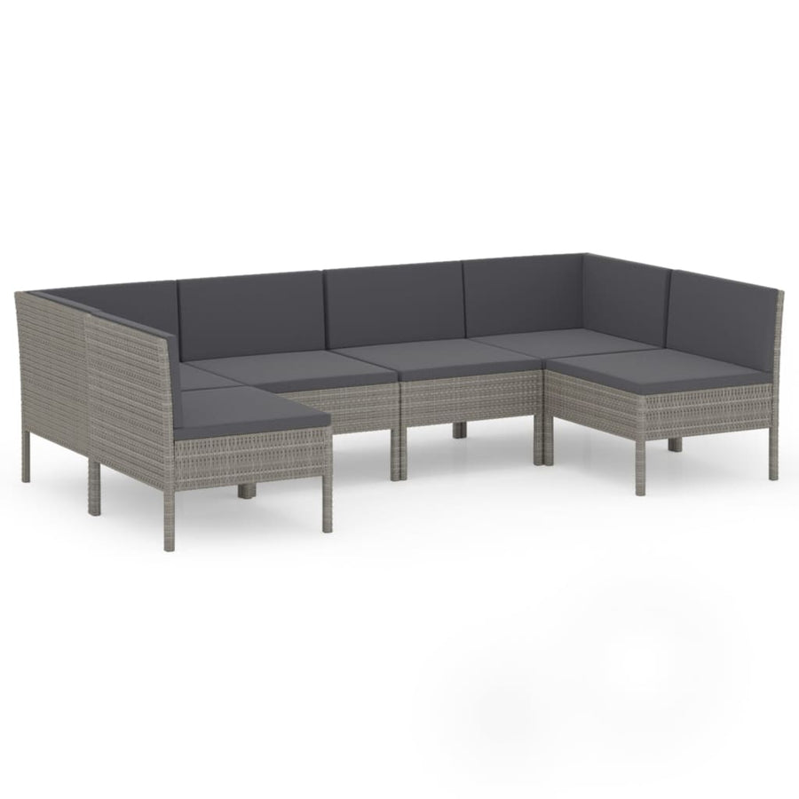 6-Delige Loungeset Met Kussens Poly Rattan Grijs 2x hoek + 4x midden