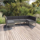 6-Delige Loungeset Met Kussens Poly Rattan Grijs 2x hoek + 4x midden