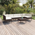 8-Delige Loungeset Met Kussens Poly Rattan Bruin 2x hoek + 5x midden + Tafel