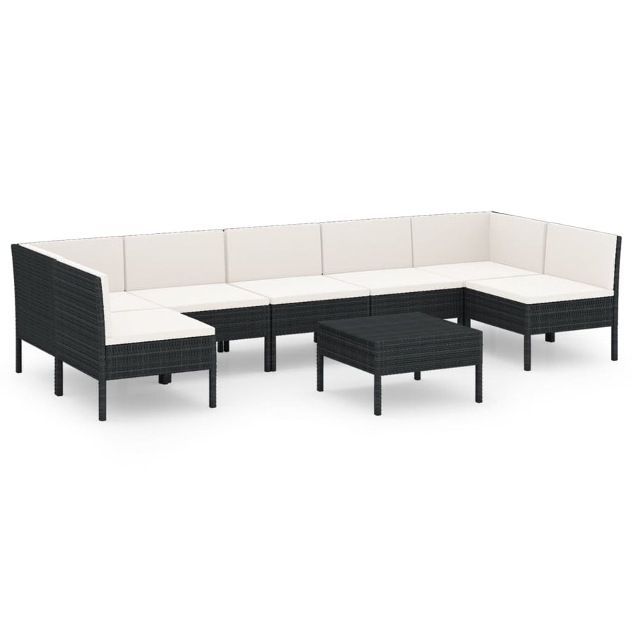 8-delige Loungeset met kussens poly rattan zwart