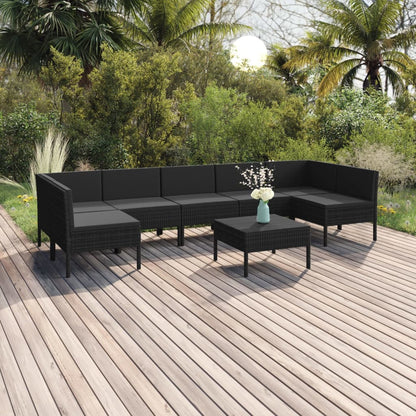 8-Delige Loungeset Met Kussens Poly Rattan Zwart 1