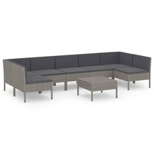 8-Delige Loungeset Met Kussens Poly Rattan Grijs 2x hoek + 5x midden + Tafel