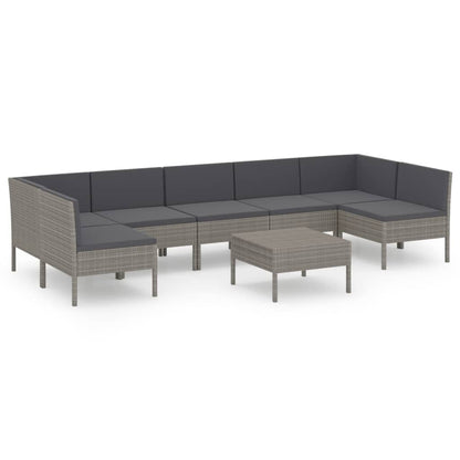 8-Delige Loungeset Met Kussens Poly Rattan Grijs 2x hoek + 5x midden + Tafel