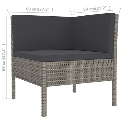 8-Delige Loungeset Met Kussens Poly Rattan Grijs 2x hoek + 5x midden + Tafel