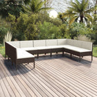 9-Delige Loungeset Met Kussens Poly Rattan Bruin 7x midden + 2x hoek