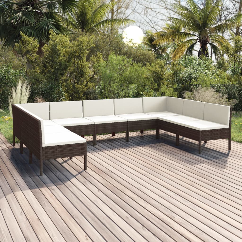 9-Delige Loungeset Met Kussens Poly Rattan Bruin 1