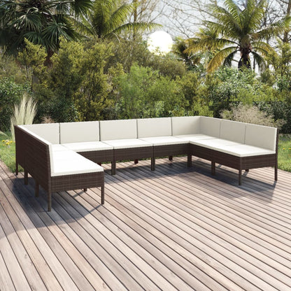 9-Delige Loungeset Met Kussens Poly Rattan Bruin 1