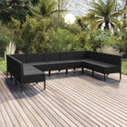 9-Delige Loungeset Met Kussens Poly Rattan Zwart 7x midden + 2x hoek