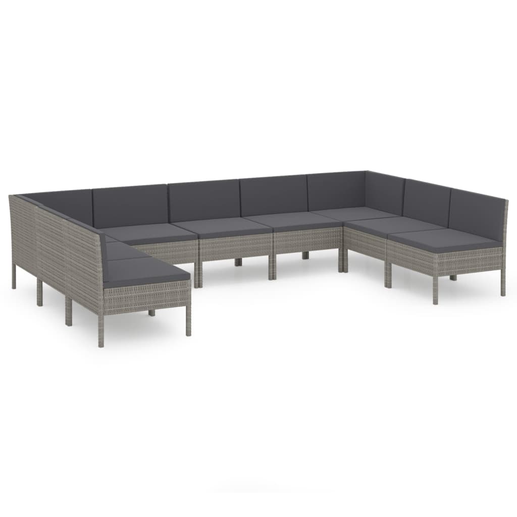 9-Delige Loungeset Met Kussens Poly Rattan Grijs 7x midden + 2x hoek