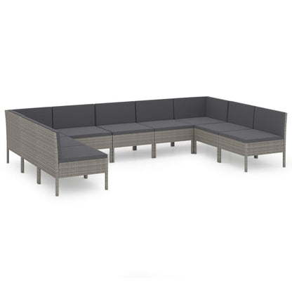9-Delige Loungeset Met Kussens Poly Rattan Grijs 7x midden + 2x hoek