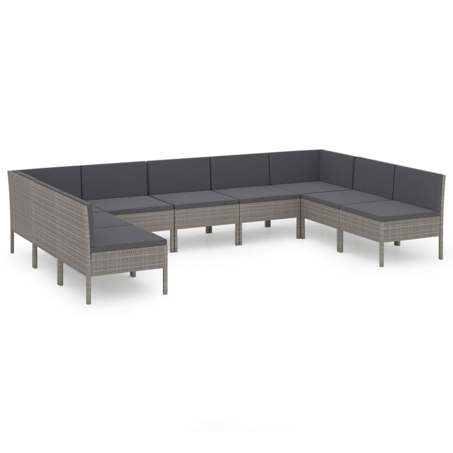 9-Delige Loungeset Met Kussens Poly Rattan Grijs 7x midden + 2x hoek