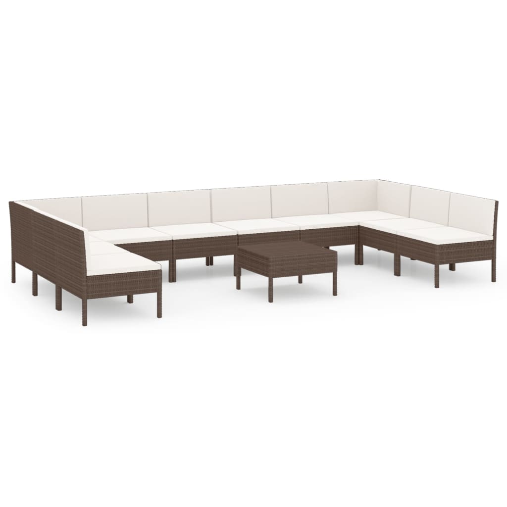 1 Loungeset Met Kussens Poly Rattan Bruin 1