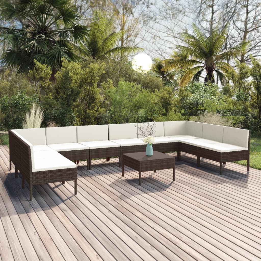 1 Loungeset Met Kussens Poly Rattan Bruin 1