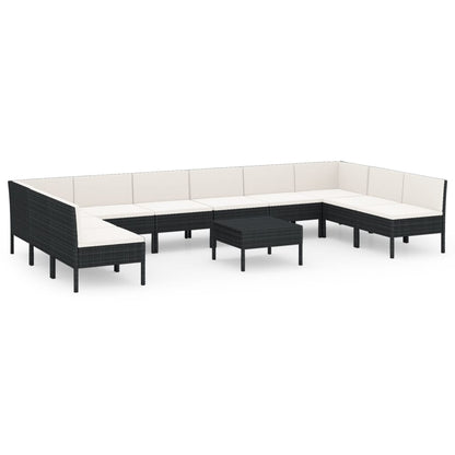 11-delige Loungeset met kussens poly rattan zwart