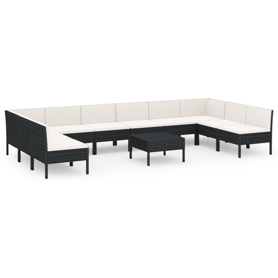 11-delige Loungeset met kussens poly rattan zwart