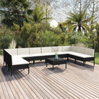 -Delige Loungeset Met Kussens Poly Rattan Zwart 2x hoek + 8x midden + Tafel