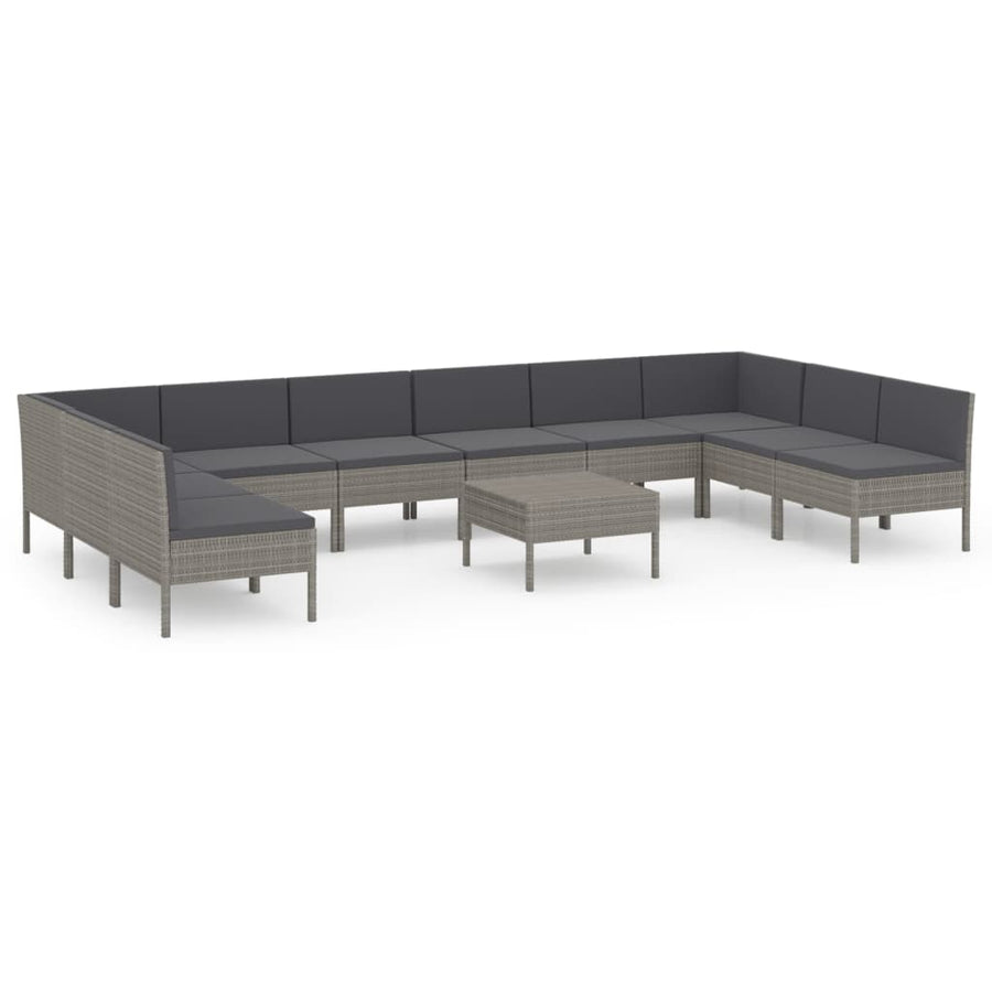 -Delige Loungeset Met Kussens Poly Rattan Grijs 2x hoek + 8x midden + Tafel